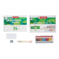 ROYAL TALENS Gouache Combiset 12 x 12 ml + paperblock A4, 2 brushes, mixing tray, pencil and kneadable eraser.